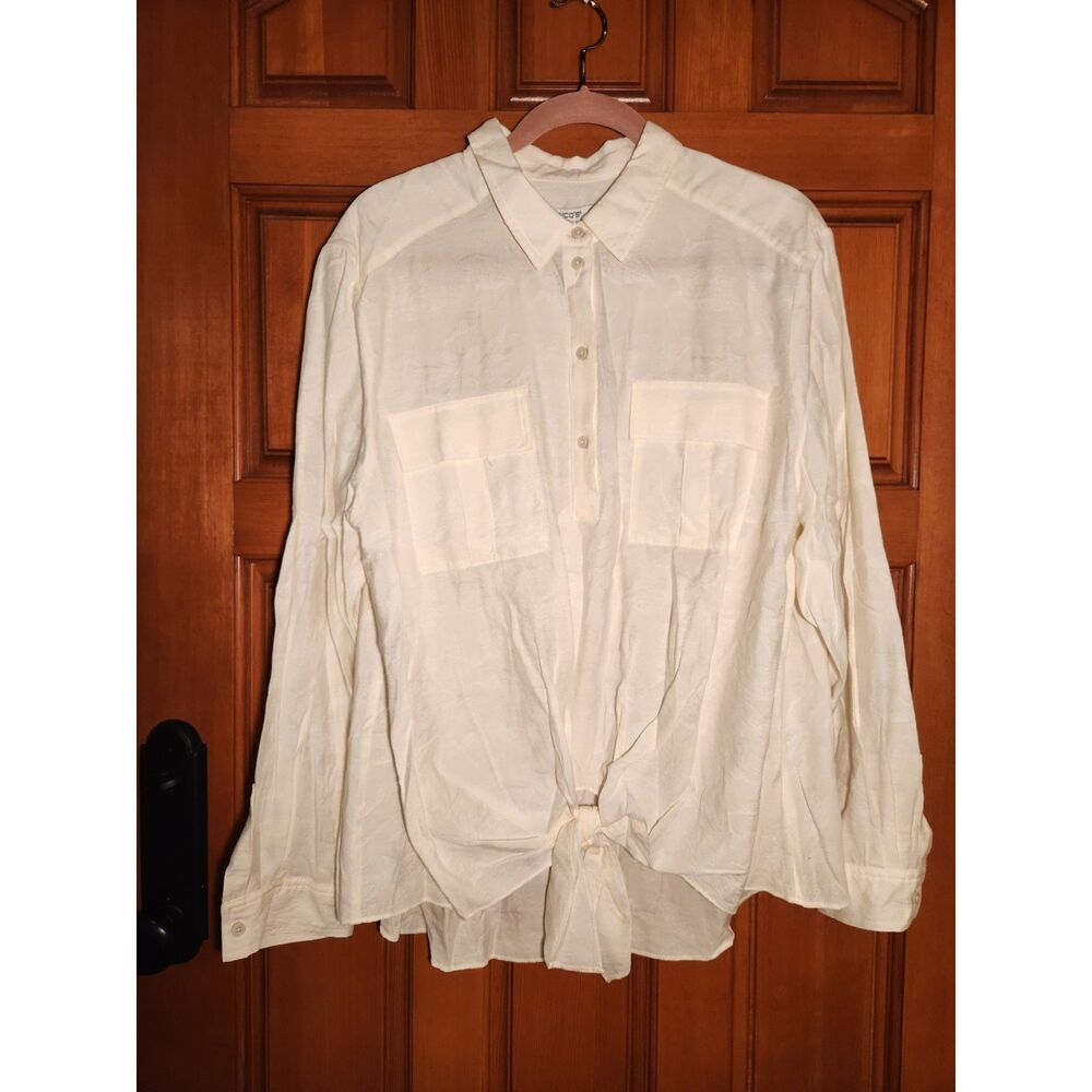 White Floral Textured Blouse Button Down Tie Front Long Sleeves Size XXL NWT!